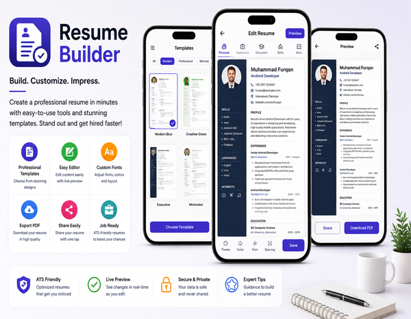 Resume Builder mobile app interface